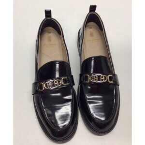 Sam Edelman Black Patent Loafers with Gold Accents